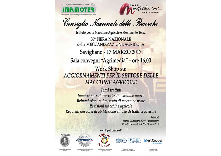 Work Shop su AGGIORNAMENTI  PER IL SETTORE DELLE MACCHINE AGRICOLE